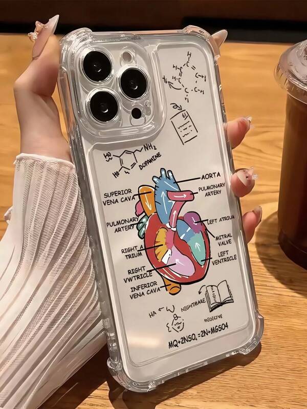 1 pieza Funda protectora de teléfono personalizada, transparente, de moda, gruesa, a prueba de golpes, con estampado de órganos internos, compatible con iPhone11/12/13/14/15/16/Xr/XSMAX y S21/S22/S22ULTRA/S23/S23PLUS/S23+/S24ULTRA/S24+/S25/S25+/S25ULTRA, resistente al agua, a las caídas y a los arañazos