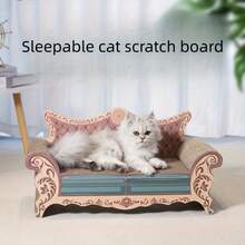 Luxury L-Shaped Cat Scratcher & Sofa Bed - Durable, Non-Shedding Cardboard With Unique Round Design For Large Cats, Pet Relaxation Spot | Luxury Cat Sofa | Plush Cat Bed - Watermelon Pink - View 3