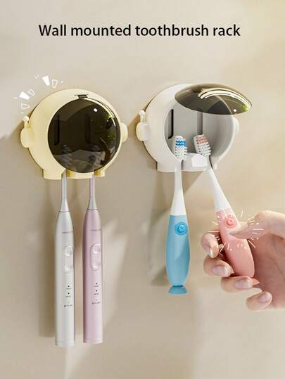 1pc Cute Astronaut Toothbrush Holder, Wall-Mounted Bathroom Electric Toothbrush Storage Rack