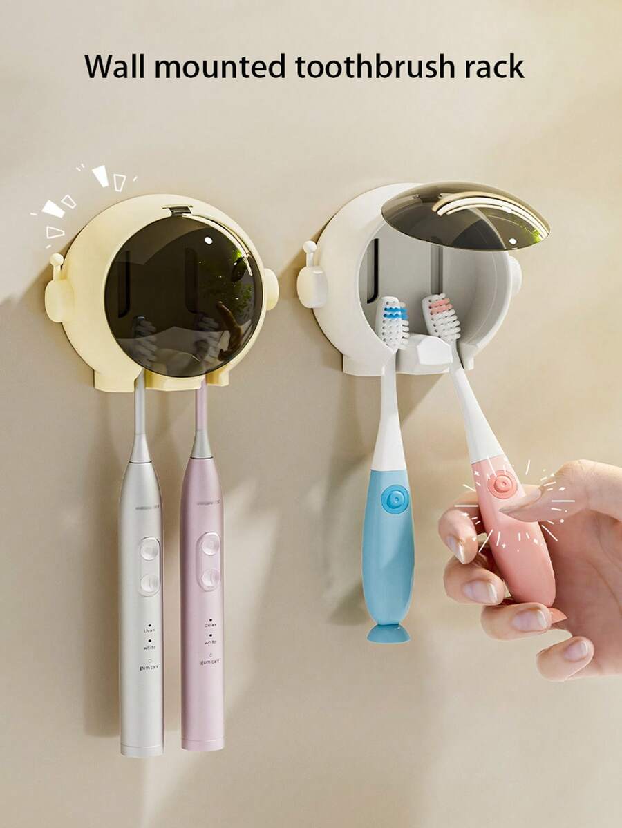1pc Cute Astronaut Toothbrush Holder, Wall-Mounted Bathroom Electric Toothbrush Storage Rack - Multicolor - View 1