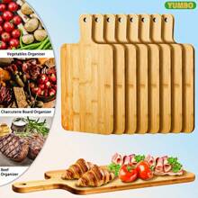 Plato de pizza de bambú con mango, tabla de pizza premium, bandeja de pizza natural/tabla de cortar de bambú, perfecta para pizza casera, cortar frutas y verduras, pan, queso y como bandeja de servir, accesorio de cocina y comedor con estilo, herramienta de cocina de repostería esencial