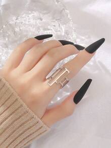 New European And American Fashion Hollow Asymmetrical Square Criss-Cross Finger Ring, Stylish Commuting Personalized Design Mood Ring - Multicolor - View 3