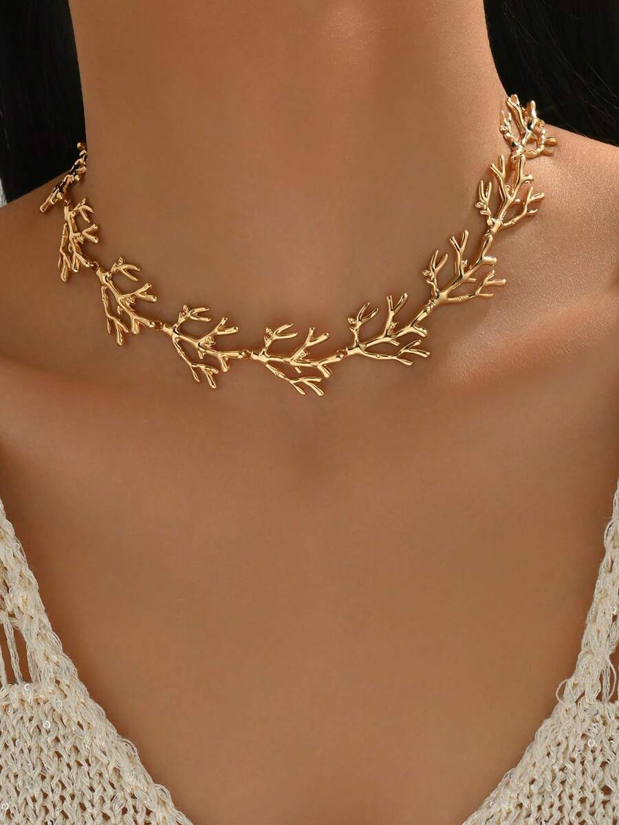 1 件夏季风格手工合金珊瑚项链，时尚珠宝适合日常佩戴、旅行、约会和摄影