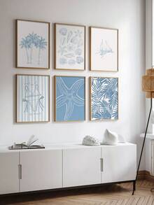 1/6 件无框海岸印刷品、海岸画廊墙、夏季墙壁艺术、海滩印刷品套装、比基尼印刷品、棕榈树印刷品