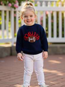 Baby Knit Sweaters Long Sleeve Round Neck Football Embroidery Pullover Toddler Fall Tops