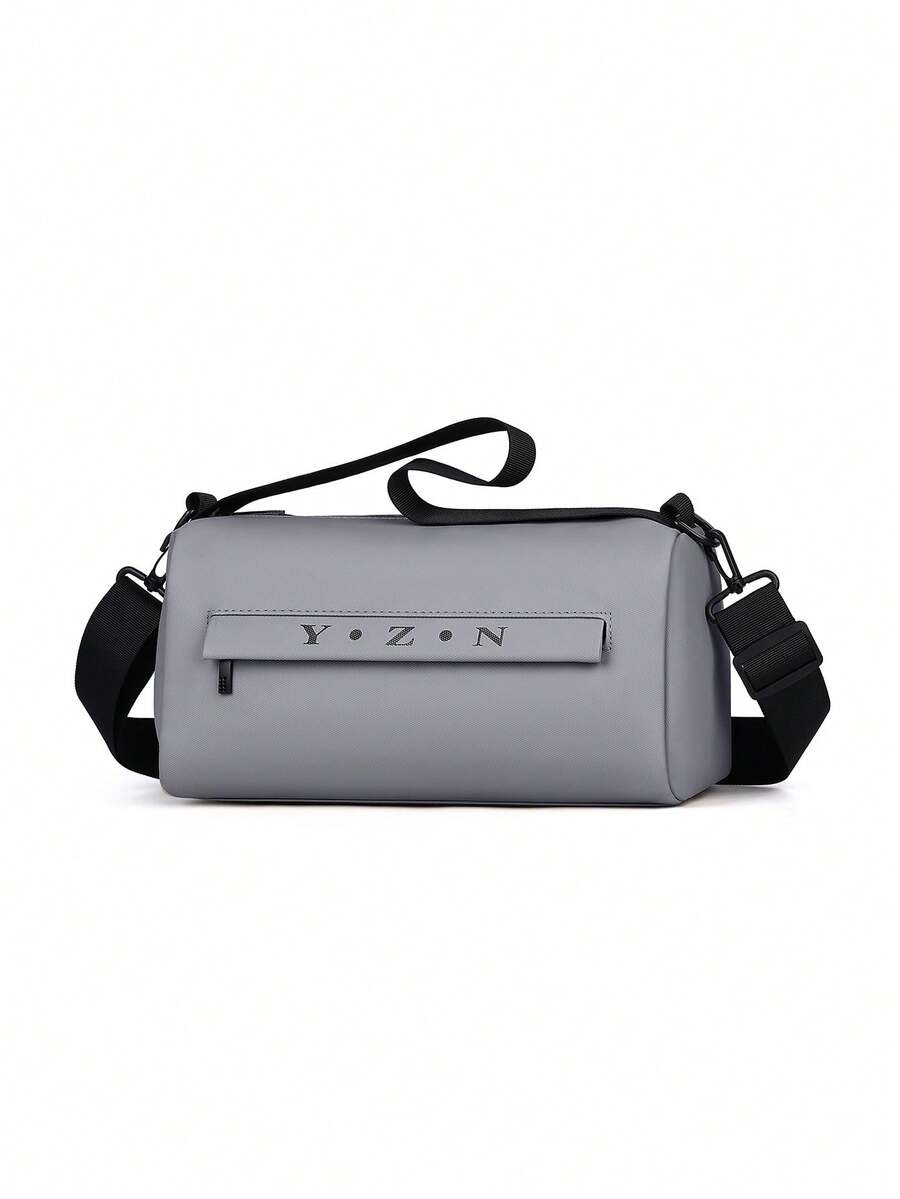 Casual Color Block Cylindrical Sport Shoulder Bag, Casual Letter Pattern Cylindrical Sport Gym Bag, Portable Zipper Light-Weight Hand Carry Bag Fashionable Unisex Everyday Use, Light-Weight Large Capacity Luggage Bag, Training Bag - Grey - View 1