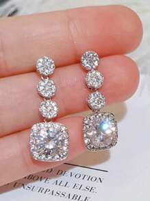 1 par de brincos brilhantes femininos pendurados com zircônia cúbica cor prata acessórios femininos requintados joias da moda para casamento