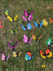 10 件户外花园装饰鲜艳的 3D 蝴蝶花园桩 - 蝴蝶地桩适用于户外露台花盆、露台、花盆和盆景发光的彩色装饰、园艺装扮 - 由耐用的聚氯乙烯制成，情人节现代家居装饰 - 彩色 - 查看 3