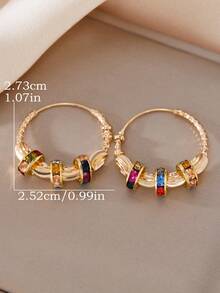 1 par de pendientes de aro retro metálicos con cuentas multicolores para mujer, moda bohemia, joyería creativa personalizada de lujo, regalos de aniversario - Pendientes - Ver 5