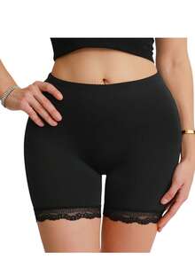 Women's Mid Waist Butt Lifter Shapewear Shorts, Lace Edge Seamless Hip Enhancer Underwear, Tummy & Thigh Shaper For All Season Wear-Black - màu đen - Xem 6