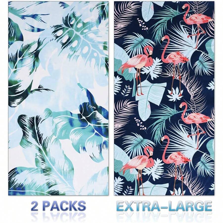 2 Packs Oversized Beach Towel Set Extra Large Big Pool Camping Swim Towels 29x58 Inch Soft Blanket Cruise Essentials Accessories Must Haves Vacation Necessities Adult Gifts Stripe Boho BlueTravel Essentials Travel Accessories Beach Essentials - 2 Pack Flamingo Palm - View 1