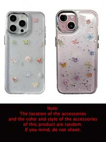 Cute Sequins Epoxy Colorful Butterfly Flower Clear Phone Case Compatible With IPhone 16 15 14 13 12 11 Pro Max Floral Stylish Shockproof Bumper Back Cover