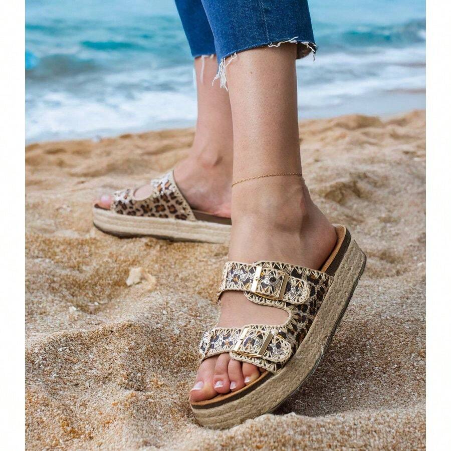 Fashionable Leopard Print Thick Sole Sandals, Summer - Multicolor - View 1