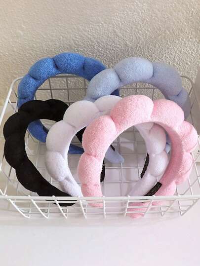 1pc/2pcs/3pcs Spa Headband For Washing Face, Makeup Headband, Skincare Headband, Soft Absorbent Towel Cloth Fabric Bubble Puffy Hair Band For Skincare, Makeup Removal, Shower For Women And Girls Home Bathroom Decor Fall Decor, Essential For Returning To School During The Back-To-School Season Hair 