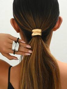 2pcs/1pc Metal Geometric Elastic Hair Hoops, Charming Dark Style, Luxury Women Ponytail Hair Ties Head Accessories - Multicolor - View 8