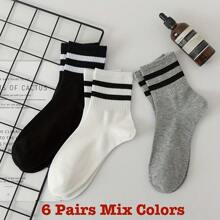 10/6/5/1 Pair Of Mixed Color Women's Mid-Length Socks, Suitable For All Seasons, Solid Color Sports Socks. Sweat-Wicking And Breathable, High Elasticity And Quick Drying, Good Breathability. (2 Pairs Black, 2 Pairs White, 2 Pairs Gray)