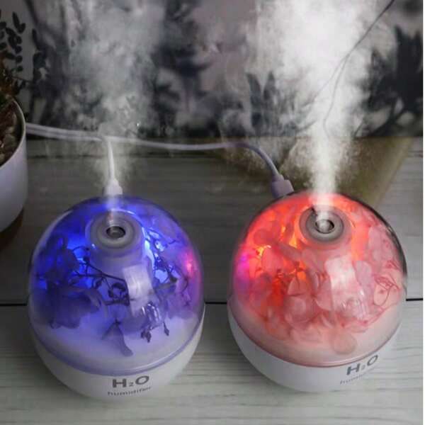 Humidificateur boule de fleurs, silencieux pour chambre, bureau, maison. Brume petite, hydratante, colorée, avec veilleuse de nuit