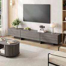 Soporte de TV moderno de 76,4'' para 55/65/75 pulgadas, consola de TV larga con gabinete, centro de entretenimiento moderno con almacenamiento, consola multimedia, mesa para televisor para sala de estar, dormitorio - Gris - Ver 8