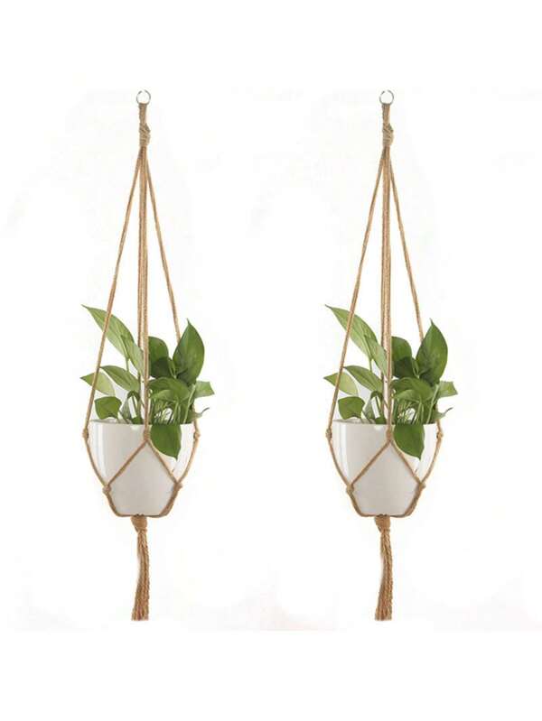 Handmade Woven Rope Plant Hanging Rack,Indoor Hanging Flower Pot Basket Holder,Boho Style Home Decor, Sizes: 35.43inch,41.34inch,48.03inch, 3 Sizes Available (No Tassel)