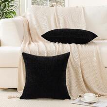 1pc Ultra Soft Chenille Pillowcase, Suitable For Living Room, Bedroom, Sofa Cushion - Black - View 7