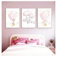 1 peça pôster balão rosa animal viagem impressão pintura nórdica criança quarto decoração pintura em tela decoração para casa decoração de quarto arte decoração de parede moldura opcional
