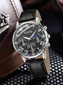 3 PiecesMen's PU Leather Strap Fashion Business Mixed Scale Quartz Watch Set Suitable For Daily Wear Decoration Or Holiday Gifts