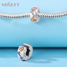 MISEFF 1 Pc Genuine S925 Sterling Silver Charm Synthetic Zirconia Fixed Clip Locator Clasp Pendant Suitable For DIY Bracelet Necklace Luxury Fine Jewelry Making Ladies Birthday Gift For Friends