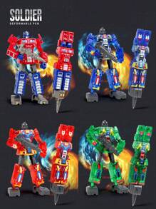 1 pieza Bolígrafo robot transformable - Escribible y transformable, artículo de papelería creativo 2 en 1, robot guerrero transformable DIY, juguete para niños, bolígrafo creativo para estudiantes de primaria, regalo del Día del Niño