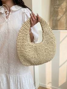 Fashionable Minimalist Handmade Woven Straw One Shoulder Tote Beach Bag For Women