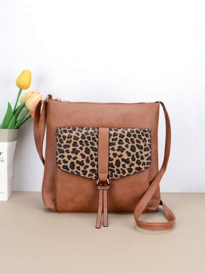 1PC Vintage Style Leopard Print Crossbody Bags For Daily Used/Commuting, Designer Square Women's Shoulder Bag For Office/Outdoor/Travel, Smooth Zipper Ladies Handbags With Adjusted Strap, Perfect For Gift