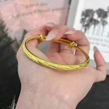 1pc 18K Gold Plated Meteor Shower Adjustable Bangle Bracelet, Elegant Daily Casual Wear For Women, Fashion High-End Solid Circle Bracelet For Girlfriend, Wife, Mother, Wedding Gift