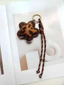 1pc Leopard Floral Key Chain Niche PU Padded 3D Flower Bag Charm Delicate Leopard Floral Pendant Bag Accessory