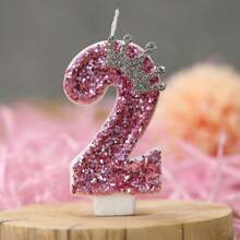 Birthday Number Candles, Pink Crown Birthday Cake Candle, Sparkling Number Cake Candle Decorations With Glitter, Suitable For Girls, Ladies, Anniversary Celebrations