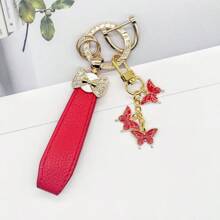 Bowtie & Sakura Duo! 1 Alloy Metal Leather Strap Keychain, Hang Car Keys, Door Keys, Bags – Stylish & Practical!
