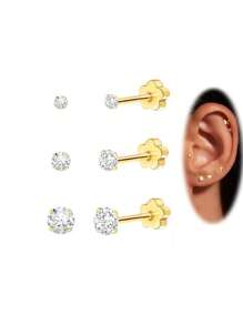 Flower Flat Back Earrings For Women, 14K Gold Cartilage Earring Tragus Helix Small Hypoallergenic Titanium Steel Screw Back Earrings CZ/Ball/Pearl/Dot/Heart/Cross/Butterfly Stud Earrings Jewelry Gift For Her