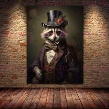 1pc Wall Arts Posters Animals Victorian Vintage Animal Portrait Art Poster And Print Home Decor Black Cat Lion Rabbit Raven Wall Art Canvas Painting Optional Frame Animals