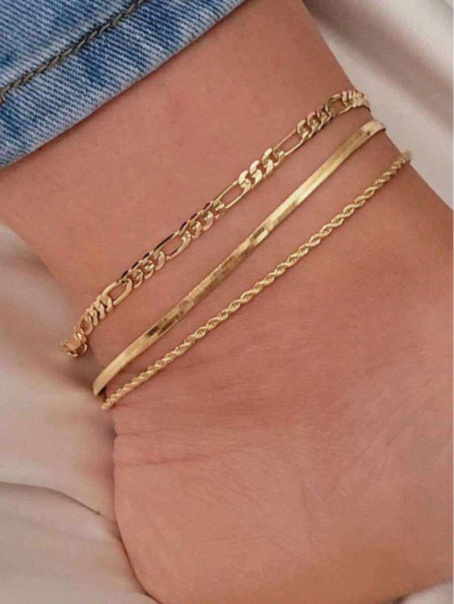 3 قطع/مجموعة من سلاسل الكاحل المضفرة والسلاسل بشكل الثعبان، مناسبة كهدايا للأصدقاء