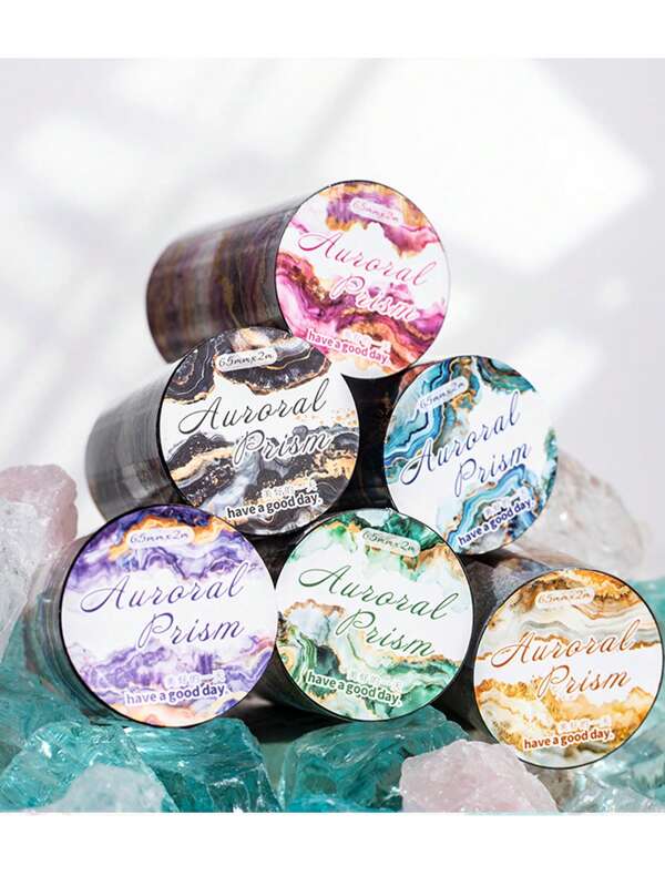 1pc Decorative Adhesive Tapes Vintage Crystal Aquascape PET Tape Stickers 6.5cm*2M Great For Bullet Journal Supplies, Arts, Scrapbook, DIY Crafts, Planners 6design For Choose Back To School