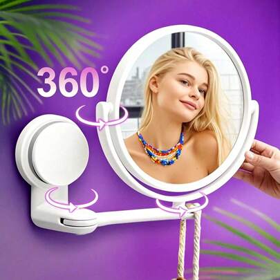 1pc Foldable Extendable Bathroom Mirror, Wall Mounted, No Drilling Required, Single/Double Sided Wall Mounted Makeup Mirror, Home Decor, Suction Cup Wall Mounted Makeup Mirror, PVC Mirror Material