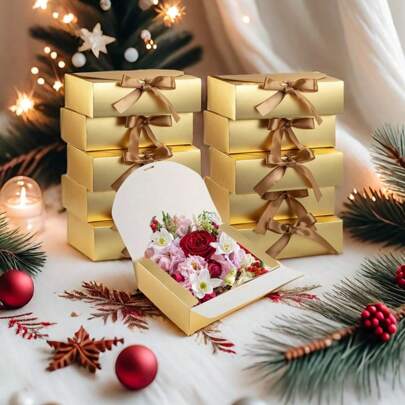 10pcs Gift Box With Lid, Bridesmaid Proposal Box, Wedding Box, Birthday Box, Party Box, Christmas Box, Bridesmaid Box, Graduation Gift Box,Valentine's Day Gift Box, Luxury Gold Gift Box With Ribbon