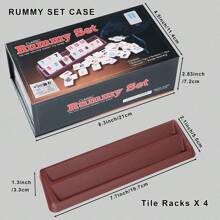 1 Set Rummy Game With 4 Plastic Racks/Trays, 106 Colored Numbers Rummy Tiles Set With Color Box, Rummy Travel Game Set With 4 Tiles Holders And Cloth Storage Bag - Classic Board Games For Family And Game For Adults