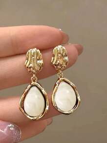 1 Pair Vintage Elegant Resin Inlay Geometric Design Earrings, Sophisticated Everyday/Party/Festival Fashion Accessories For Women, Autumn/Winter