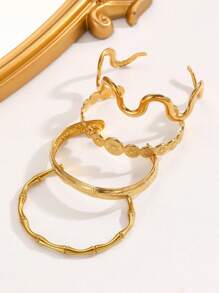 1pc Minimalist Fashionable Metal Polka Dot, Wavy Bamboo Joint Eyes Element Stainless Steel Bracelet For Women, Suitable For Parties And Daily Wear
