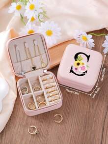 1 件花卉首字母首饰盒、A-Z 字母旅行首饰盒、伴娘、结婚礼物、字母戒指盒、女士礼品盒、PU 皮革首饰盒（用于戒指、吊坠、耳环、项链等） - 女孩和女士礼品盒。