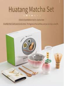 Summer Cherry Blossom Pink Matcha Tea Set, Includes Bamboo Tea Brush + Imitation Song Dynasty Tea Utensil, 8pcs Gift Box Set, Essential For Tea Lovers, Tea Ceremony Tools, Japanese Tea Ware Back To School