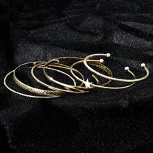 Conjunto de 6 pulseiras exclusivas com abertura assimétrica em formato de estrela para mulheres