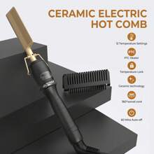 UKLISS Fer à friser et à lisser 2-en-1, peigne en cuivre avec fonction de frisage et de lissage, brosse lissante électrique