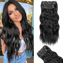 Long Synthetic 4pcs/Set Clip In Hair Extenstion 20inch Water Wave 11clips Wavy Hairpiece Clip On Hair Extensions Heat Resistant,Cheap Curly Hair
