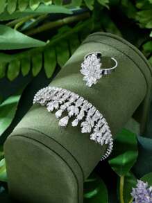 1 Set Elegant Cubic Zirconia Water Drop Decor Jewelry Set, Suitable As Anniversary Gift For Women