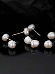 1 Paar 925 Sterling Silber unregelmäßiger Form natürliche barocke Süßwasserperlen Ohrringe, elegante Mode Damen Ohrringe, exquisites Geschenk perfekt für den täglichen Gebrauch